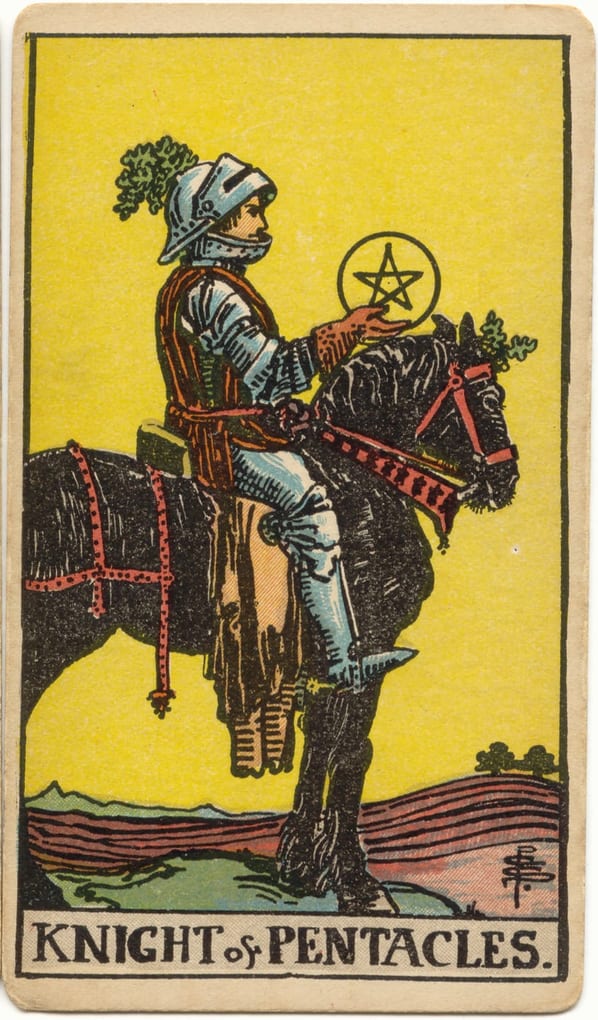 «Рыцарь Пентаклей» в оригинальном исполнении Rider–Waite–Smith