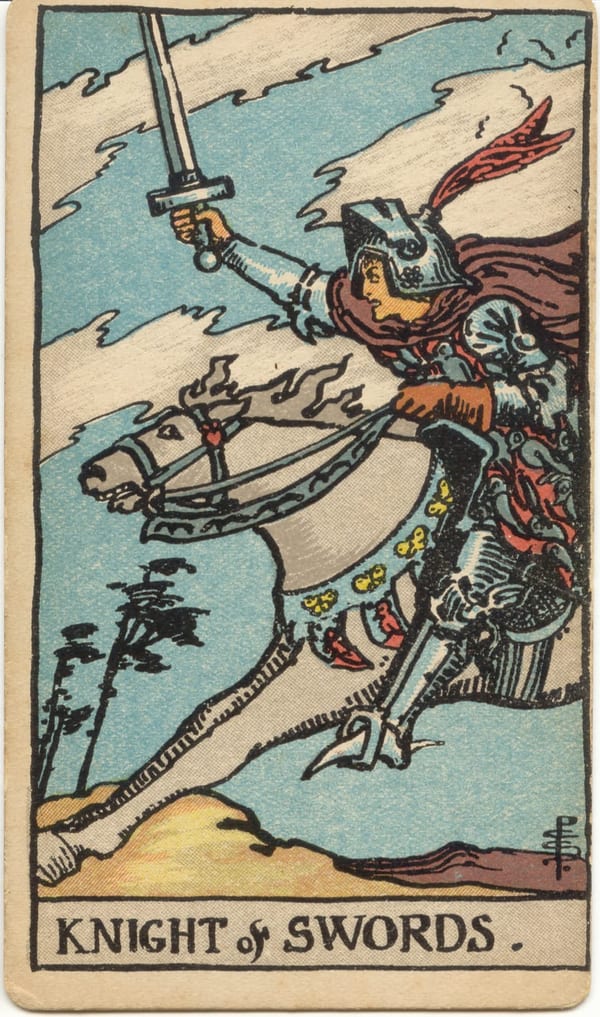 «Рыцарь Мечей» в оригинальном исполнении Rider–Waite–Smith